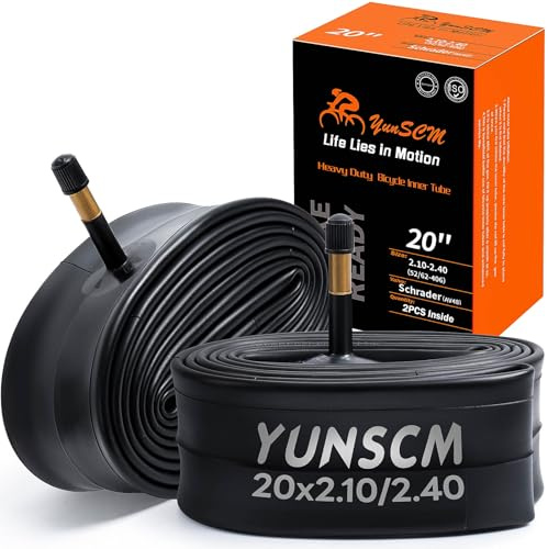 YUNSCM 2-PCS 20 Heavy Duty Bike Tubes 20x2.10 20x2.125 20x2.20 20x2.25 20x2.3 20x2.35 20x2.40 52/62-406 AV48mm Schrader Valve 20 Bicycle Inner Tube Compatible 20x2.10/2.40 Road/MTB Bike Tyre Tubes