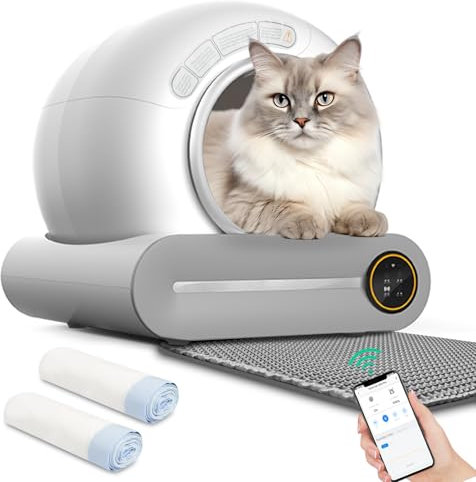 Faazy Self Cleaning Cat Litter Tray, Tuya Smart Automatic Cat Litter Box, 65L Extra-Large Capacity, Odor Control, APP Control, Safety Protection Robot Litter Box for Multiple Cats with Cat Litter Mat