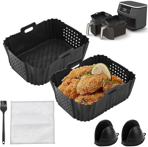 Raxfekro Moule Silicone Air Fryer barquette air fryer 2 Pièces Accessoire Air Fryer pour Air Fryer, Four, Micro-Ondes, Noir Réutilisable Chaud Papier Cuisson Friteuse Sans Huile Airfryer Panier
