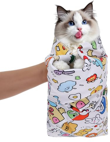 Yolev Cat Grooming Wrap Cat Wrap for Cutting Nails Katzen Wickel Bissschutz Grooming Katzenpflege Wickeltuch Verstellbare Bisssicherer Fesseltuch für Biss und Kratzschutz