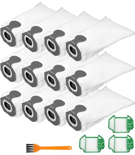 12 Pezzi Sacchetti in Microfibra compatibile per Vorwerk Folletto VK7 FP7 VK7S FP7S, Incluso 3 Filtro Motore + 1 Spazzolini, Sacchetto Filtri di Ricambio per Kobold VK7S FP7, Facili Da Sostituire