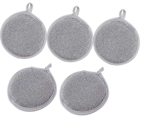 DEARMAMY Strofinacci Doppia Faccia in Filo Metallico Antigraffio Spugna Ad Alta Densità, Set 5 Pezzi Multifunzionale Per Pulizia Cucina Piatti Pentole Padelle Riutilizzabili Anello Di Conservazione