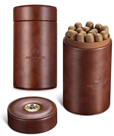 CIGARLOONG Leather Cigar Humidor with Hygrometer and Humidifier, Cigar Tube/Case Cedar Wood Lined Cigar Jar,Portable Airtight Cigar Case Tube (Brown)