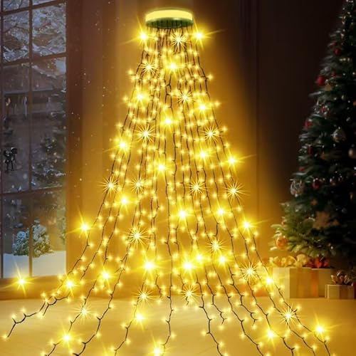 BG9D Guirnalda luminosa para árboles Navidad,12 tiras 2,5m con 300 LED,iluminación para árboles Navidad,guirnalda luminosa LED para árboles de Navidad, resistencia al agua IP44,8 modos blanca cálida