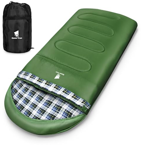 GEERTOP Saco de dormir XXL para 4 estaciones, franela para camping, talla grande, 220 x 100 cm, para adultos, exterior, senderismo, color verde