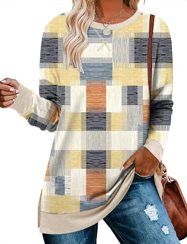 KISSMODA Womens Long Sleeve Tops Casual Crew Neck Longline Sweatshirts Dressy Tunic Shirts Fall Winter Trendy T Shirts with Side Slits