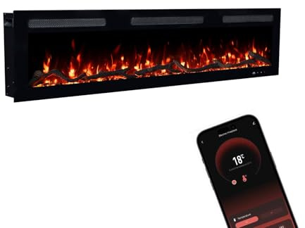 GLOW FIRE Camino elettrico Inside 152 con fuoco LED realistico 3D – Camino elettrico da parete con riscaldamento e camino, controllo app, effetto scoppiettante e timer, max. 1800 W, 152 x 35 x 12 cm