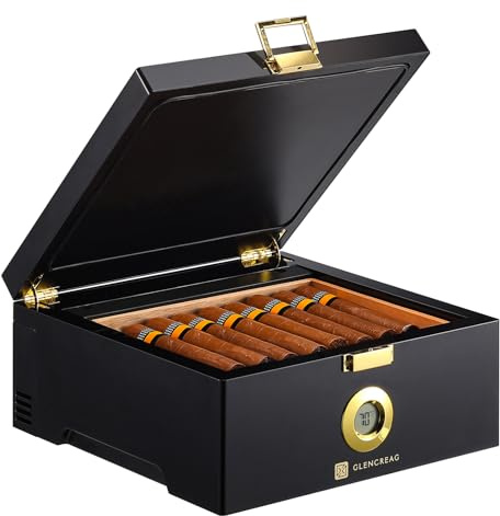 GLENCREAG Humidor elettrico termostatico per sigari (65 ° F – 75 ° F), ventilatore a flusso d'aria a 360°, legno di cedro spagnolo e termometro, doppia alimentazione (tipo C e spina), regali per
