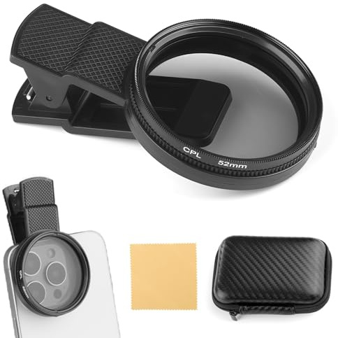 Clip-on CPL Filters 52mm, Polarizing Filter Polarizer Threaded Camera Lens Filter Film and Television Level Compatible with Iphone 17 16 15 14 13 12 Series Samsung Honor Smartphone Lenses Photography