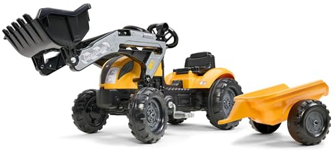 Falk - Tractopelle à pédales Mighty Builder - Jaune - avec remorque - Fabriqué en France - Dès 2 Ans - 2055ML