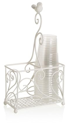 Baroni Home Porta Bicchieri in Ferro Decorato, Accessori Cucina Shabby Chic da Tavola, Portabicchieri da Interno e Esterno, 17x8,5x31 cm
