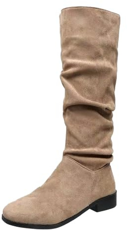 Generisch Women's Boots - Slouchy Wide Shaft Boots Cowboy High Comfortable Pointed Toe Platform Heel Long Shaft Knee High Winter Warm Leather Fashion Comfort Dressy Casual Ankle Boots, khaki, 5 UK