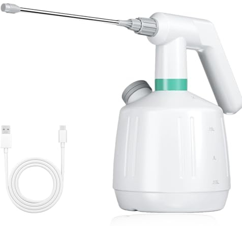 Pulverizador a presión 2 l, botella pulverizadora eléctrica, pulverizador con batería con USB y boquilla ajustable para lavado de coches, jardín, hogar, limpieza, cuidado de plantas