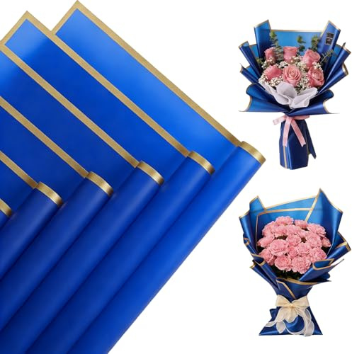 20 Hojas 56 x 56cm Papel de Envoltura para Ramos y Borde Dorado