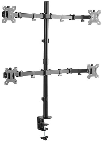 Ewent EW1514 Support écran de 13 à 27 Pouces,Support pour 4 Moniteur,Support de téléviseur/Moniteur,Bras Ecran PC Réglable en Hauteur,Inclinable,Rotatif et Pivotantm,avec Pince,VESA 75X75 et 100X100