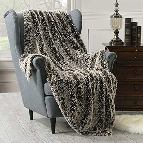 HORIMOTE HOME Faux Fur Throw Blanket - Luxury Shaggy Warm Fuzzy Fluffy Elegant Long Hair Washable Decoration Blanket for Sofa Couch and Bed, Brown 127x152cm