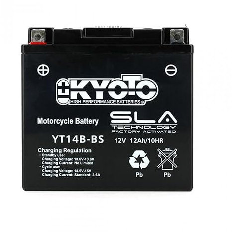 Kyoto - Batteria per moto Yamaha 1100 BT Bulldog 2002-2006, YT14B-BS SLA / 12 V 12 Ah
