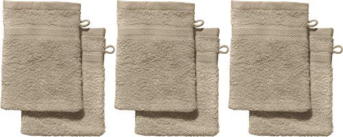 REDBEST Waschhandschuhe, Waschlappen 6er-Pack Chicago Taupe Größe 15x21 cm - saugstark, strapazierfähig, ideal für Reisen, Sport (weitere Farben)
