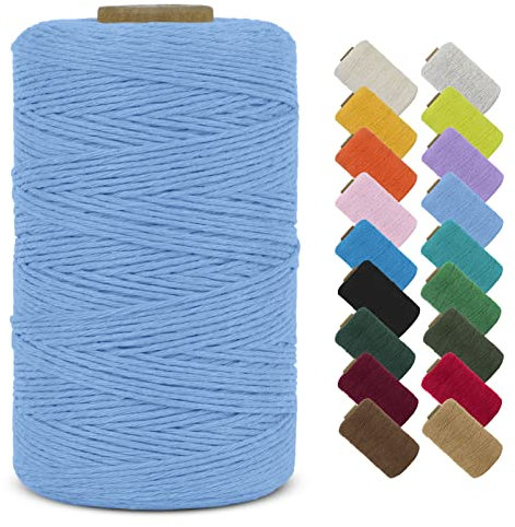 LEREATI Macrame Corda 1mm x 390m Filo Macrame Cordoncino Cotone, Corda Colorata Macramè Filo, Cordino per Borse Uncinetto, Decorazioni, Arazzo Da Parete, Perline, Braccialetti (Azzurro)