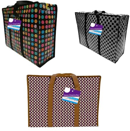 1ABOVE 3-pack deluxe shoppingväska, tvätt, shopping, förvaring, återanvändbar butik, tyg, flyttning, vattentät, handtag och blixtlåsväskor (XXL (80 x 55 x 25 cm)