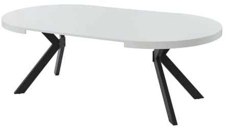 Vente-unique - Table à Manger Extensible 4 à 8 Personnes en MDF et Acier - Blanc laqué et Noir - KOMONI