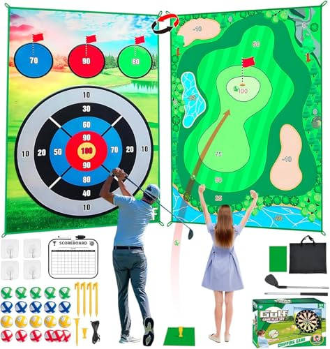 YLPARTCHER Chipping Game Set – 6x4FT Dual-Sided Sticky Mat, 20 Adhesive Balls & Putter – Fun Backyard & Indoor Training Activity for Kids, Adults – Family Battle Sports Gift