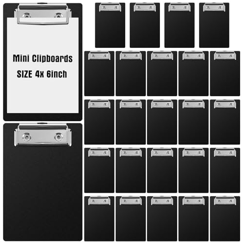 Eersida 24 Pack Mini Clipboards 4 x 6 Inch Small Pocket Plastic Memo Clipboards with Profile Clip for Small Notepads Receipts Tickets (Black)