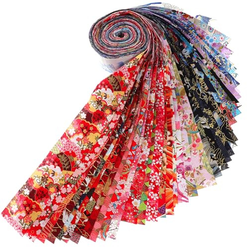STOBOK 40pcs Japanese Sewing Patchwork Fabric Jelly Strips for Quilting DIY Crafts Panels Squares Bundle Fabric Vintage Flowers Cotton 6.5x50 cm