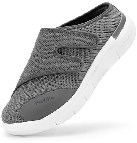 FitVille Mens Slip On Diabetic Shoes Extra Wide Adjustable Slippers Backless Orthopedic Mules for Swollen Feet Walking Indoors Outdoors