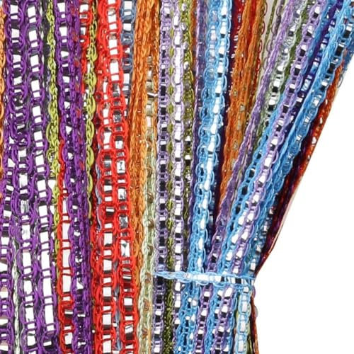 NEW-YIJUNSHUN String Door Curtain, Colorful Glitter Retro Plain Tassel Door Curtain Fly Insect Bug Screen String for Doorway Living Room Party Events or Window Curtain Panel 100 * 200cm