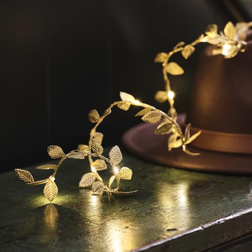 Lights4fun 20 Warm White Micro LED Battery Operated Gold Leaf Autumnal String Fairy Lights Garland with Timer 1.8m