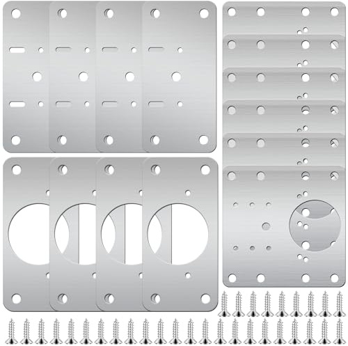 Hengxinchen 14 Pièces Plaque Reparation Charniere Porte, Plaques de Réparation avec trous et Vis, Inoxydable Kit de Réparation Charnière Meuble, Hinge Repair Kit pour Placards, Bois, Meubles, Portes
