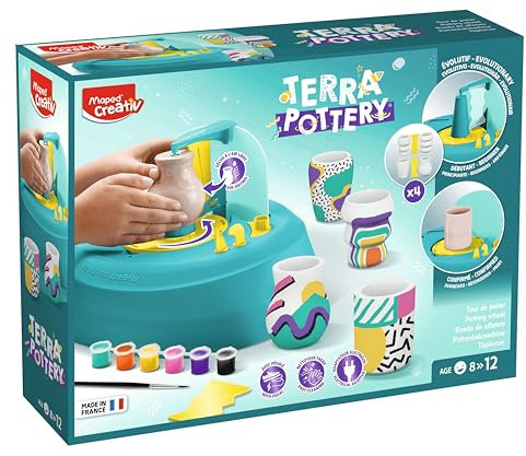 Maped CREATIV – 907220 elektrische Töpferscheibe TERRA POTTERY mit Fußpedal - inklsuive Töpferton und Töpferwerkzeuge