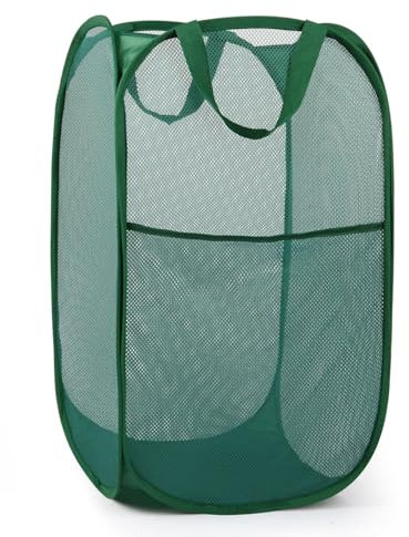 Strehknewen Cesto portabiancheria verticale pieghevole, pop-up, pieghevole, con manici e tasca laterale, per lavanderia, camera da letto e viaggi, 36 x 36 x 58 cm