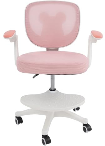 Silla de escritorio para niños a partir de 6 años, altura regulable, silla giratoria para niños, silla de escritorio ergonómica con reposabrazos, respaldo y ruedas, silla de escritorio para niños y