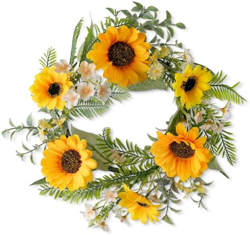 LOMOHOO Guirnalda de Girasoles de Verano para Puerta de Entrada con Hojas Verdes Guirnalda de Girasoles Artificiales Naturales para Interior Pared Ventana Decoración de Hogar Boda Fiesta Granja