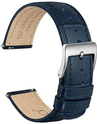 WOCCI 22mm Bracelet Montre, Cuir de Grain Supérieur, Grain D'Alligator Gaufré, Libération Rapide, Boucle Argentée (Bleu Espace)