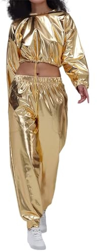 Women's Shiny Metallic Zip Hoodie Tops Sweatshirts Clubwear Party Outfits Women, gold, S