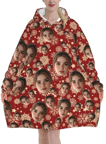Batamanta Mujer Personalizada Navidad Manta Con Capucha Diseña tu Foto del rostro con Bolsillos bata manta Personalizado hoodie hombre invierno Sudaderas tallas grandes robe regalos originales