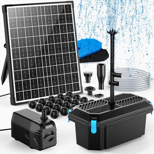 POPOSOAP Filtro solar para estanque de 20 W con bomba de fuente, juego completo de filtración de estanques y fuentes solares para pequeños estanques de jardín, acuarios y juegos de agua