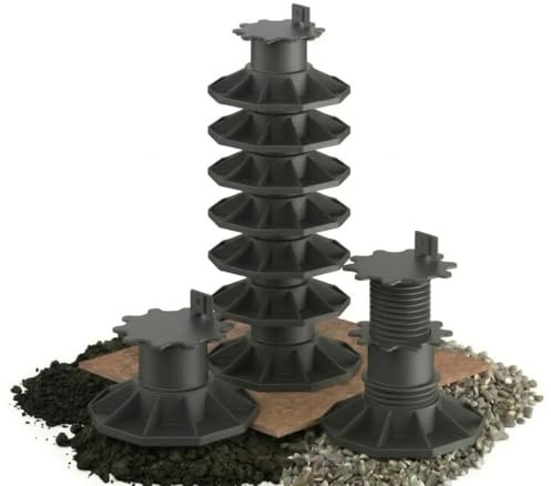 Tergato - Rodamientos de zancos de altura regulable de 65 a 130 mm, juego de 10 unidades, incluye 10 tornillos de acero inoxidable, fabricado en Alemania, rodamientos de terrazas para WPC, madera y