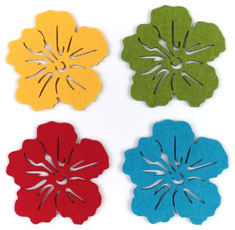Flower Cutwork Reversible Felt Coasters, Set of 4 (Assorted Color)