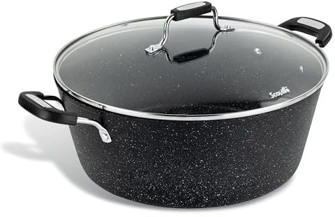 Scoville NEVERSTICK 32cm Stock Pot with Lid, Large Non-Stick Deep Cooking Pot, 8L, Suitable for All Hobs Including Induction, Perfect for Batch Cooking, Dishwasher Safe, PFOA Free, Aluminium, Black