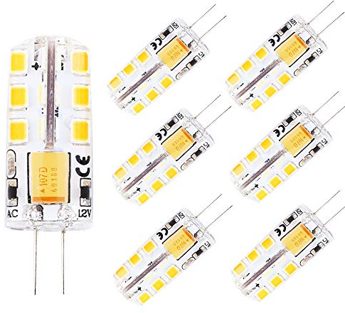 G4 LED Bulb Light 3W 12V AC/DC Warm White 2700K G4 Bi-pin Base Lamp 24x2835 SMD,Equivalent to 30W Halogen Bulbs Replacement,for Landscape Under Cabinet Lighting, Non-dimmable, no flickering,Pack of 6