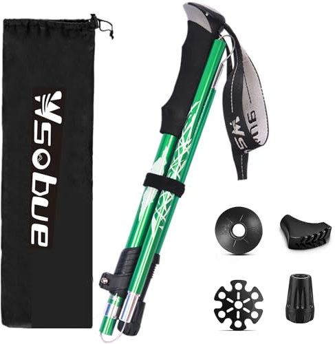 Wsobue Wanderstöcke Trekkingstöcke Nordic Walking Stöcke Skistöcke 7075 Aluminium Wanderstock verstellbar,Faltbar, Teleskop, Leicht für Damen und Herren (Grün 1 Stock)
