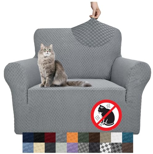 YEMYHOM Couch Cover Latest Jacquard Design High Stretch Sofa Chair Covers for Living Room, Pet Dog Cat Proof Armchair Slipcover Non Slip Magic Elastic Furniture Protector (Chair, Light Gray)