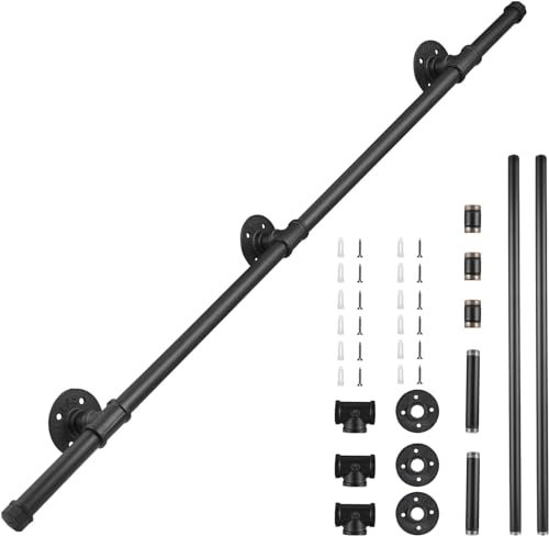 Handläufe Für Treppen, 2M Schwarz Industriell Verzinkt Rutschfester Edelstahl Handlauf Treppengeländer Innen und Außen Treppensteigen Wandgeländer Handlauf-Stützsatz für ältere, Kinder