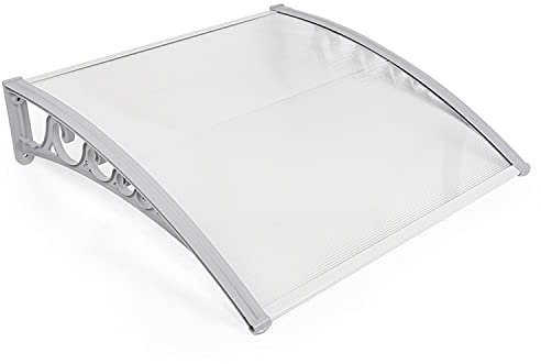 HUOLE Auvent de Porte, Auvent fenêtre Blanche Pluie Neige abri Avant Porche Ombre extérieure Toit terrasse,Entrée Marquise Solaire Porte Anti-Soleil Protection d'abri Polycarbonat (80x120cm)