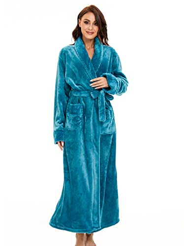 LOCIIXAT Peignoir douillet pour femme en polaire moelleuse, peignoir de maison pour femme, parfait vêtement de détente, peignoir long, Turquoise., 36-40
