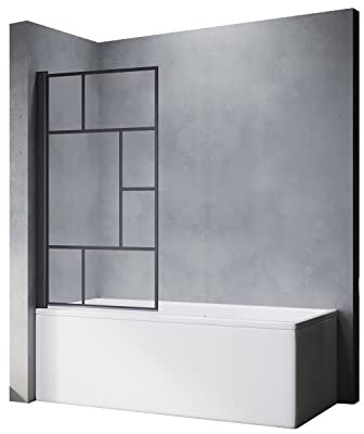 SONNI Parete Vasca da Bagno Doccia Griglia Nera,Parete Vasca da Bagno Moderna Pieghevole 180° Vetro 6mm Trasparente Temperato 80x140cm